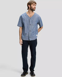 Lee Relaxed Baseball Tee w/ Pocket - Light Wash Chambray