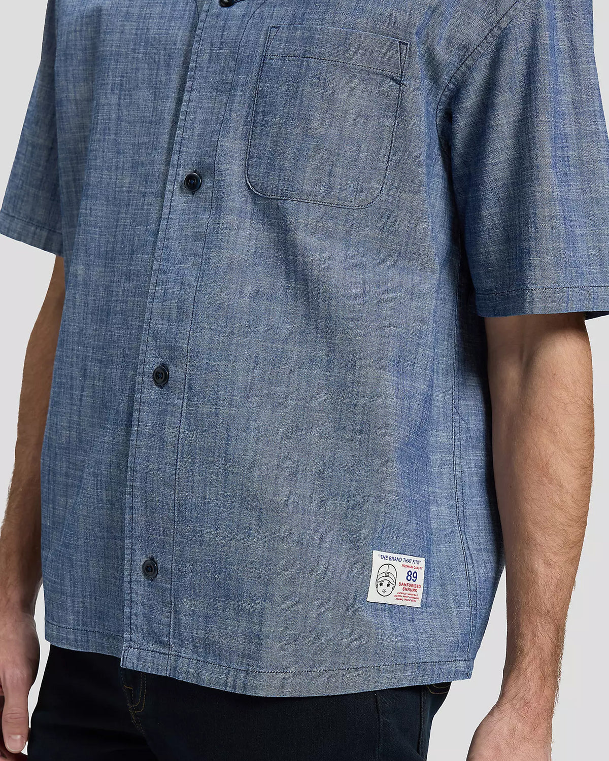 Lee Relaxed Baseball Tee w/ Pocket - Light Wash Chambray