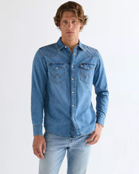 Wrangler Western Denim Shirt - Mid Light Wash