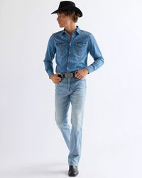 Wrangler Western Denim Shirt - Mid Light Wash