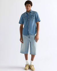 Wrangler S/S Western Denim Shirt - Mid Light Wash | Wrangler Shirts | JEANSTORE