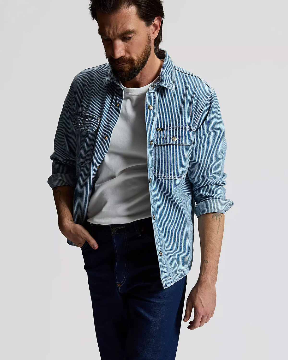 Lee 101 Made In Japan Selvedge Relaxed Overshirt - Washed RR Stripe