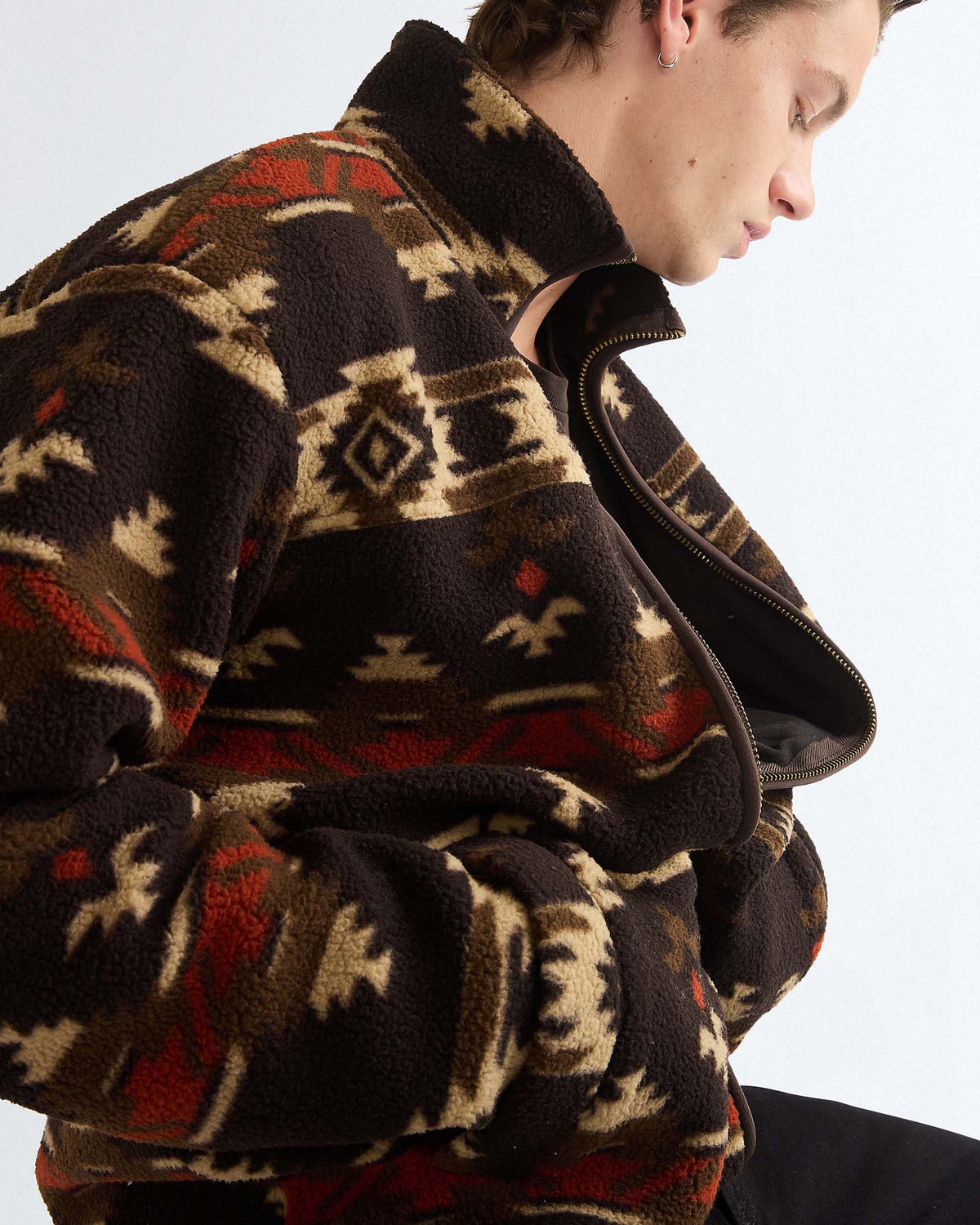 Wrangler Sherpa Fleece Jacket - Aztec Chocolate