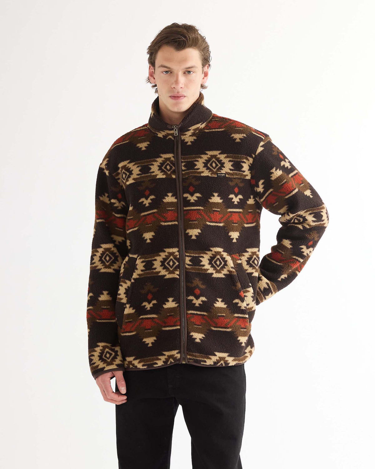 Wrangler Sherpa Fleece Jacket - Aztec Chocolate