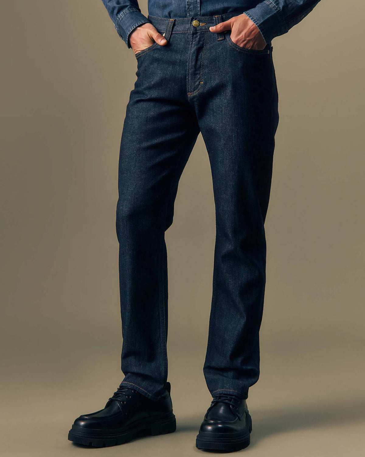 Lee Gold Regular Tapered Mens Jeans - Pure Gold