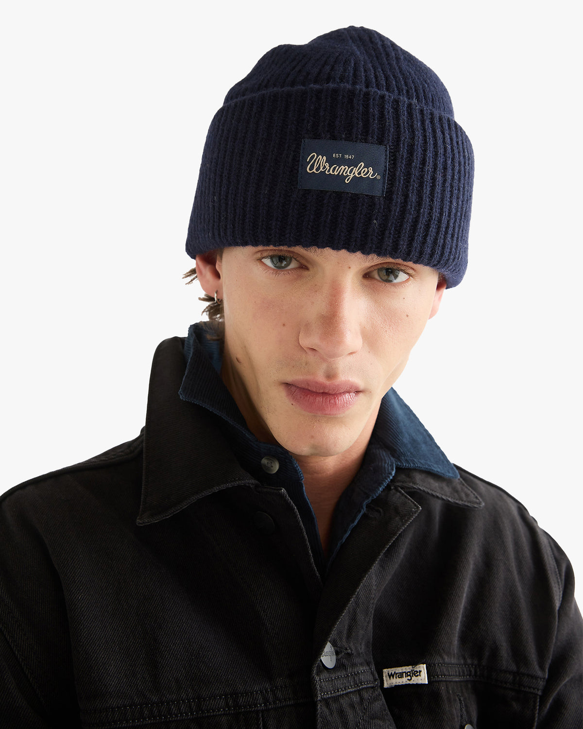 Wrangler Ribbed Wool Beanie - Navy
