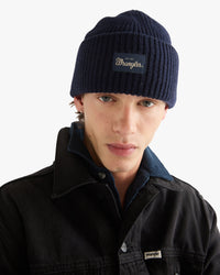 Wrangler Ribbed Wool Beanie - Navy
