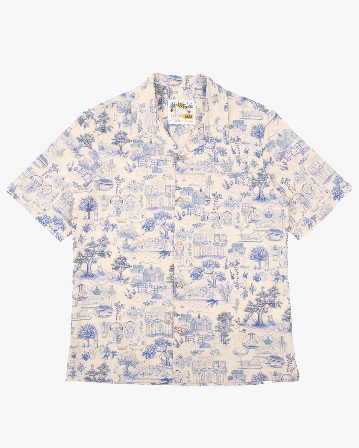 Naked & Famous Denim Aloha Shirt - Linen Cats Blue