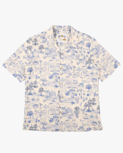 Naked & Famous Denim Aloha Shirt - Linen Cats Blue