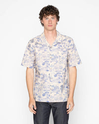 Naked & Famous Denim Aloha Shirt - Linen Cats Blue