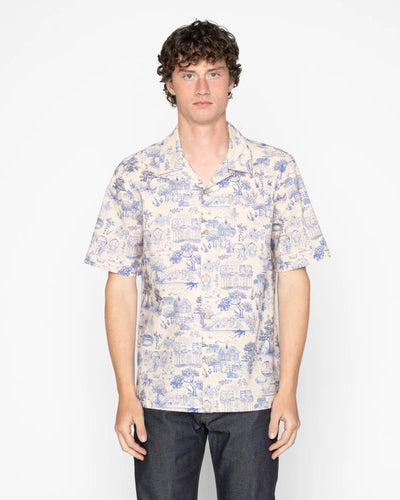 Naked & Famous Denim Aloha Shirt - Linen Cats Blue