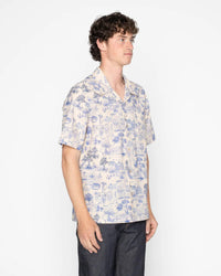 Naked & Famous Denim Aloha Shirt - Linen Cats Blue