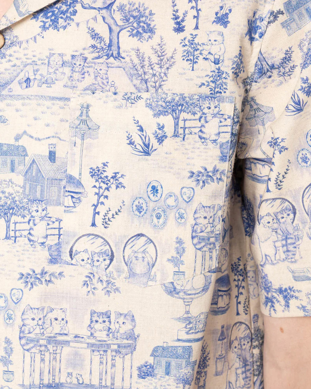 Naked & Famous Denim Aloha Shirt - Linen Cats Blue