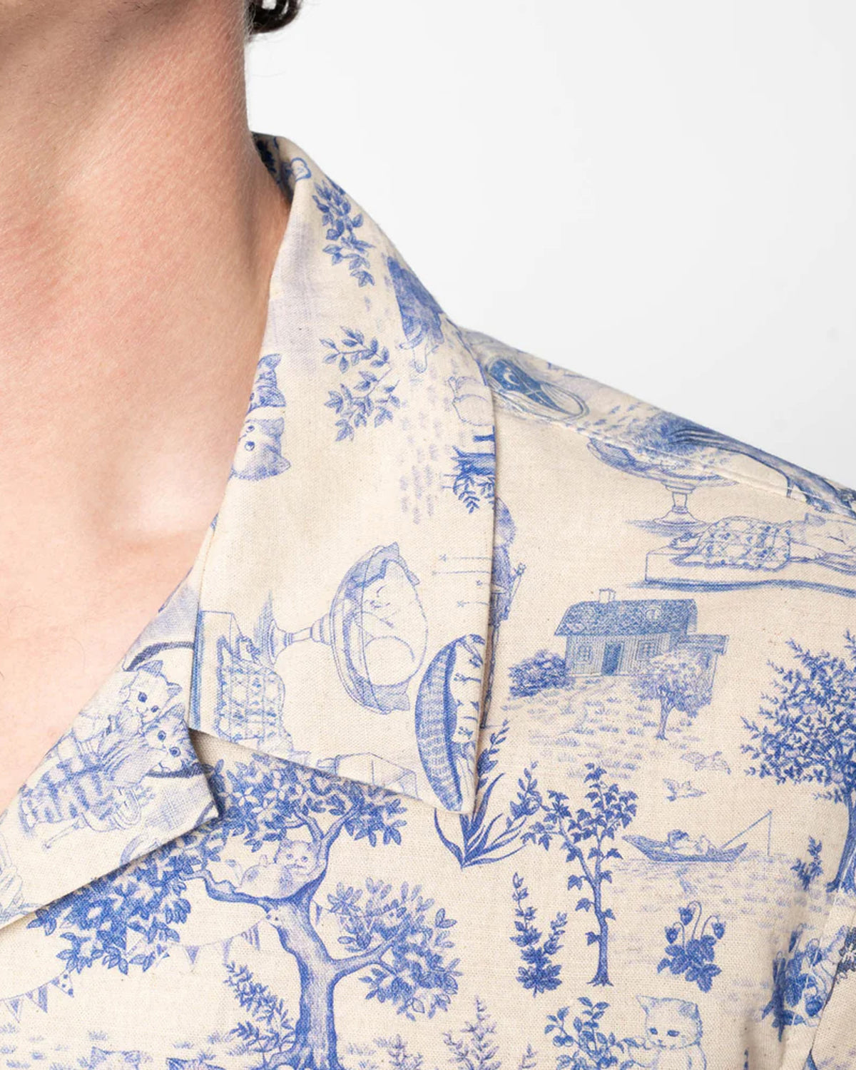 Naked & Famous Denim Aloha Shirt - Linen Cats Blue