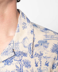 Naked & Famous Denim Aloha Shirt - Linen Cats Blue
