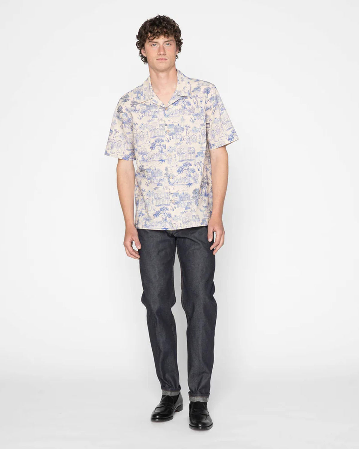 Naked & Famous Denim Aloha Shirt - Linen Cats Blue