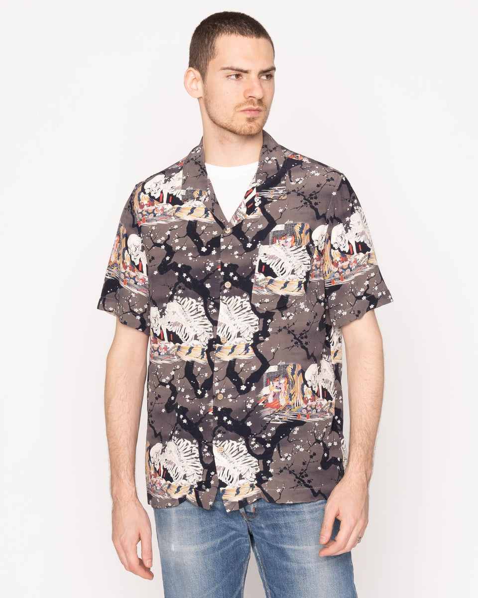 Naked & Famous Denim Aloha Shirt - Skeletons / Dark Grey | Naked & Famous Denim Shirts | JEANSTORE