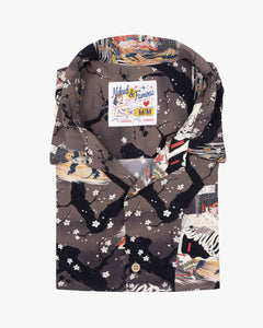 Naked & Famous Denim Aloha Shirt - Skeletons / Dark Grey