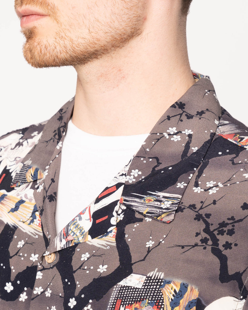 Naked & Famous Denim Aloha Shirt - Skeletons / Dark Grey | Naked & Famous Denim Shirts | JEANSTORE