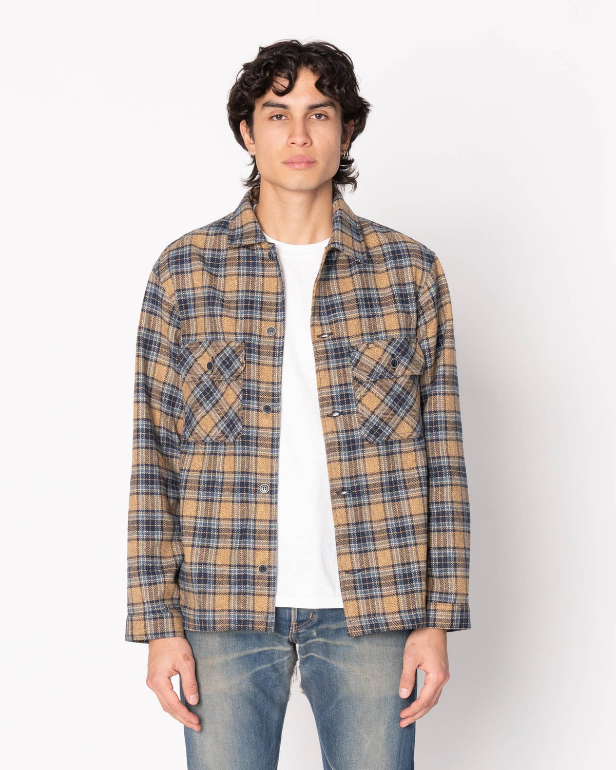 Naked & Famous Denim Triple Twist Yarn Flannel Work Shirt - Blue / Beige