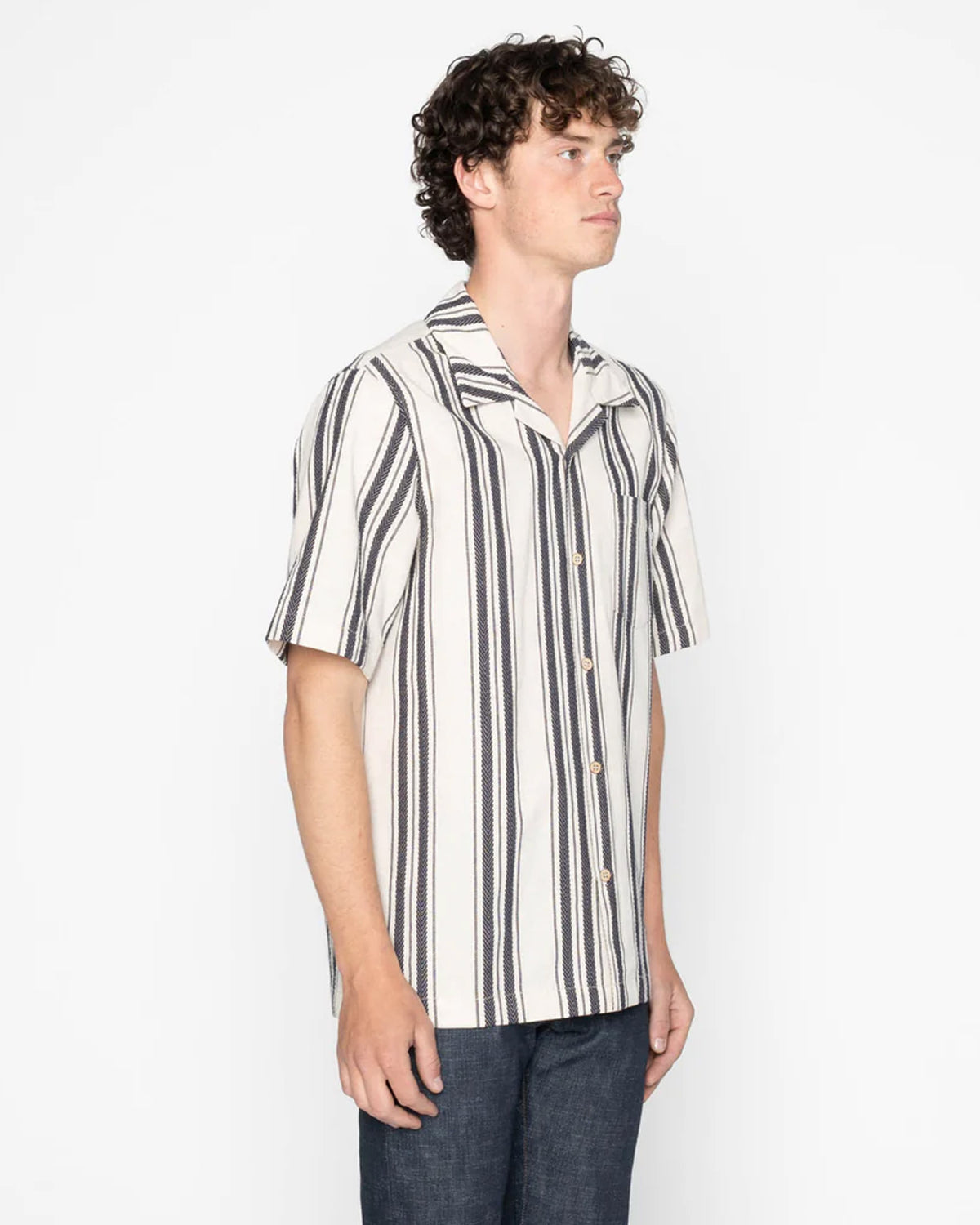 Naked & Famous Denim Dobby Bands Aloha Shirt - Natural