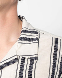 Naked & Famous Denim Dobby Bands Aloha Shirt - Natural