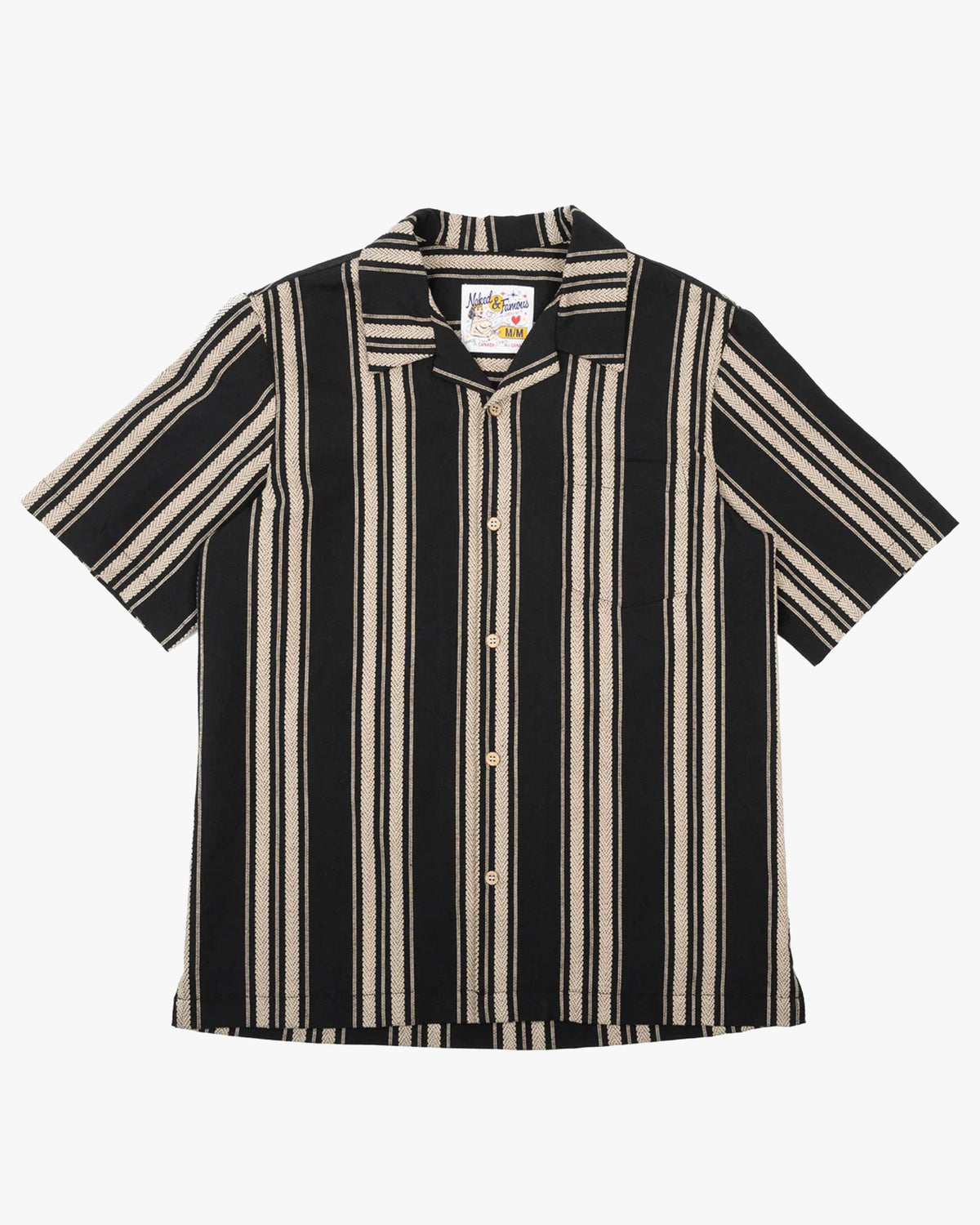 Naked & Famous Denim Dobby Bands Aloha Shirt - Black