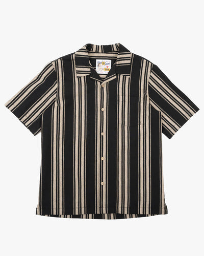 Naked & Famous Denim Dobby Bands Aloha Shirt - Black