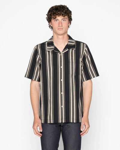 Naked & Famous Denim Dobby Bands Aloha Shirt - Black