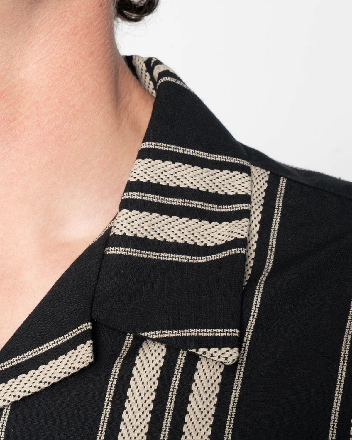 Naked & Famous Denim Dobby Bands Aloha Shirt - Black