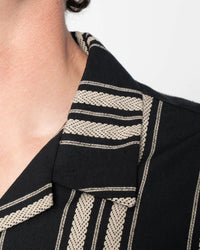 Naked & Famous Denim Dobby Bands Aloha Shirt - Black