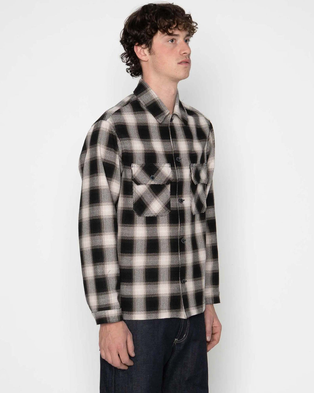 Naked & Famous Denim Work Shirt - Trippy Ombre Plaid Ivory