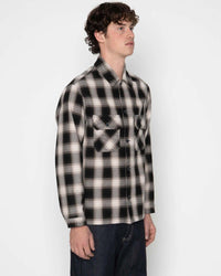Naked & Famous Denim Work Shirt - Trippy Ombre Plaid Ivory
