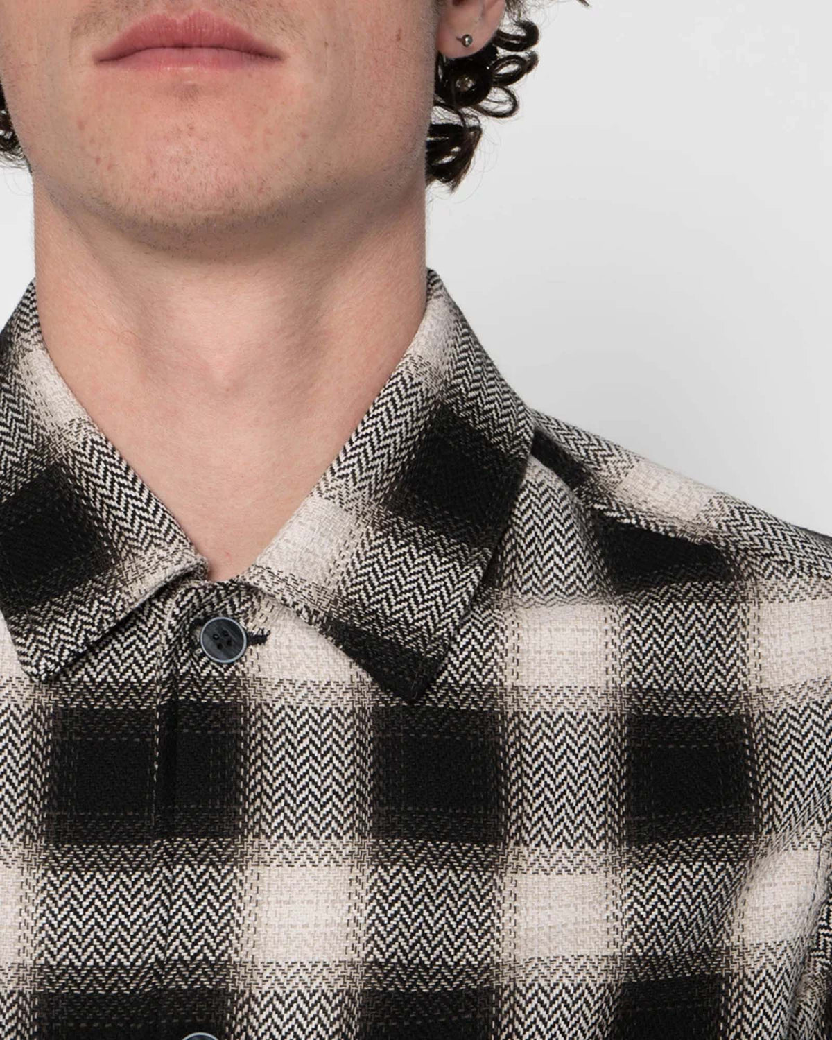 Naked & Famous Denim Work Shirt - Trippy Ombre Plaid Ivory