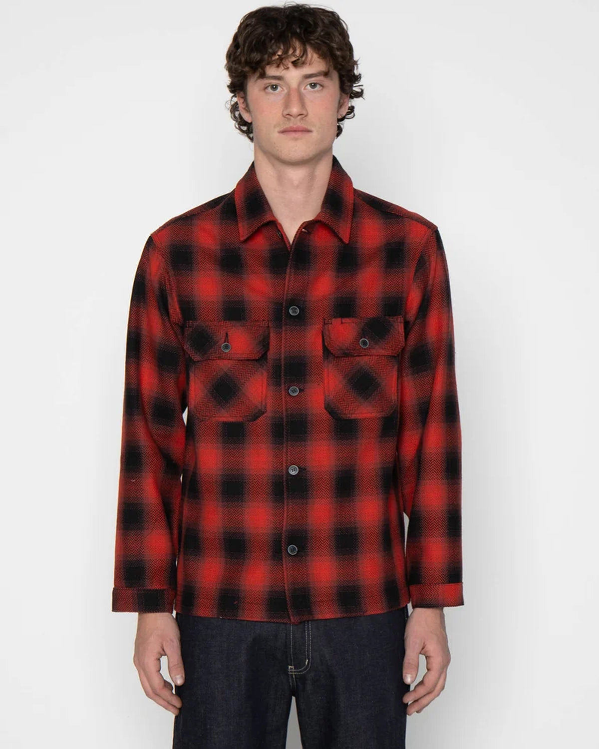 Naked & Famous Denim Work Shirt - Trippy Ombre Plaid Red