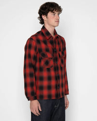 Naked & Famous Denim Work Shirt - Trippy Ombre Plaid Red