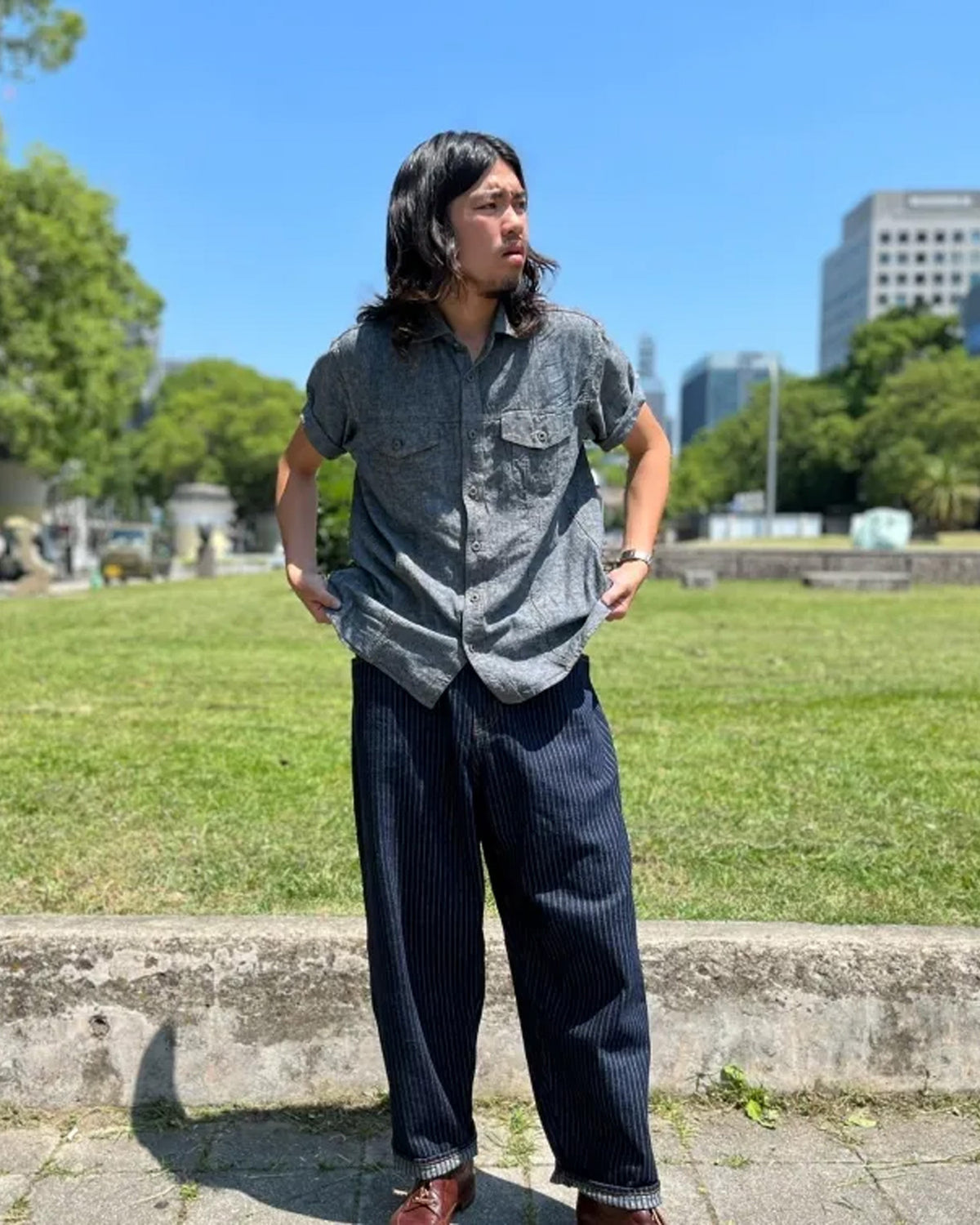 Graph Zero Easy 5-Pocket Selvedge Pants - Herringbone Stripe