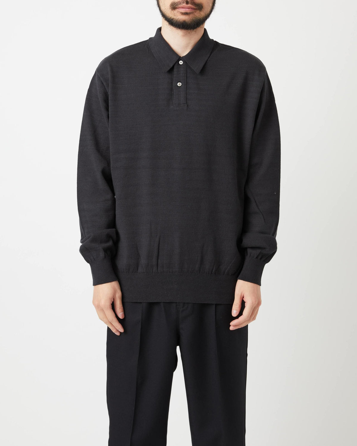 Yonetomi Light Wave Cotton Knit Polo Shirt - Black | Yonetomi Polo Shirts | JEANSTORE