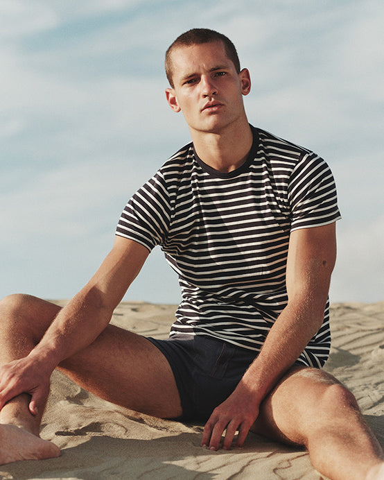 Hemen Biarritz Dani Breton Stripe Tee - Deep Marine / Natural