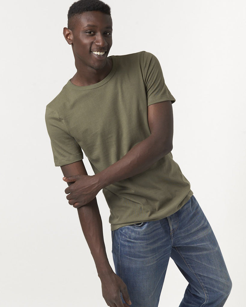 Merz b. Schwanen Good Originals 4.6oz 1950s Loopwheeled Tee - Army | Merz b. Schwanen T Shirts | JEANSTORE