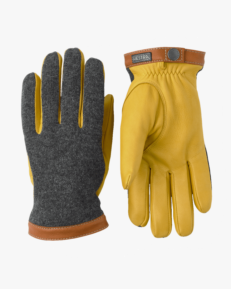 Hestra Deerskin Wool Tricot Gloves - Charcoal / Natural Yellow | Hestra Gloves | JEANSTORE