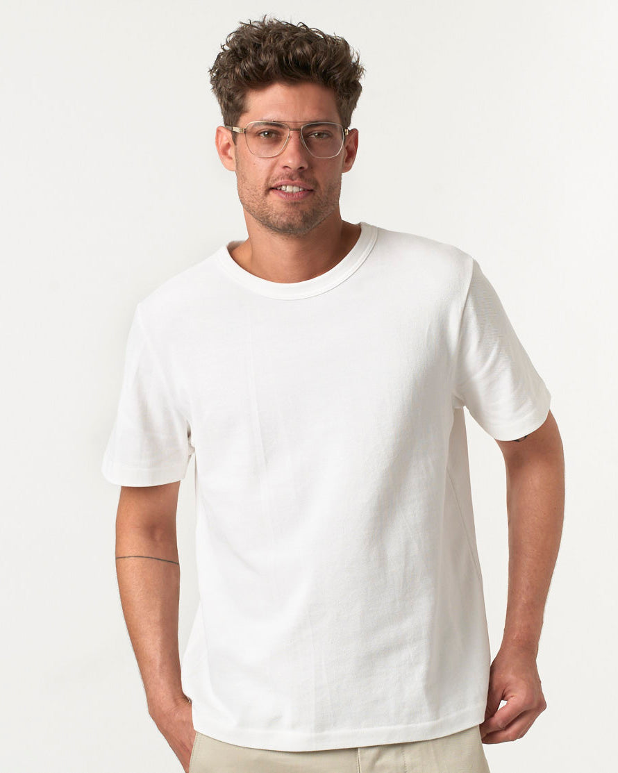 Merz b. Schwanen 214PK Relaxed Fit 7.2oz Loopwheeled Pique Tee - White | Merz b. Schwanen T Shirts | JEANSTORE
