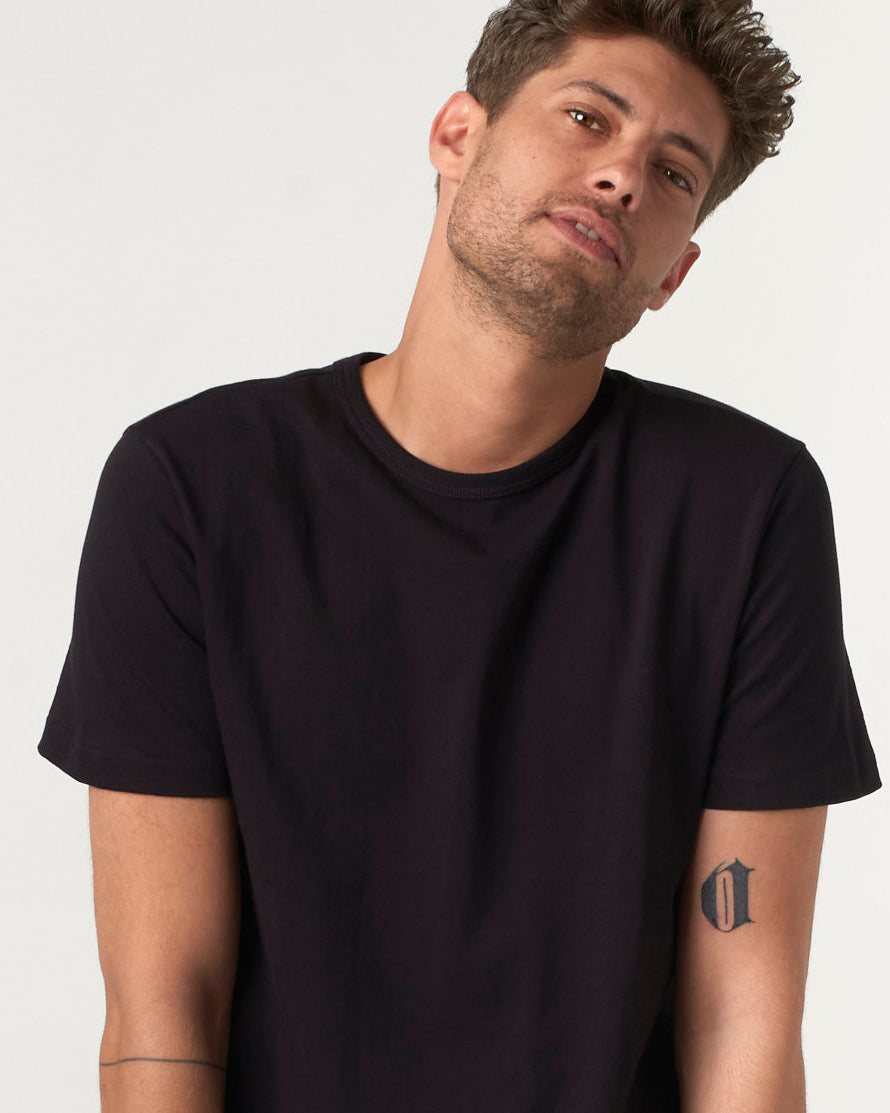 Merz b. Schwanen Good Originals 215 7.2oz Classic Fit Loopwheeled Tee - Deep Black | Merz b. Schwanen T Shirts | JEANSTORE
