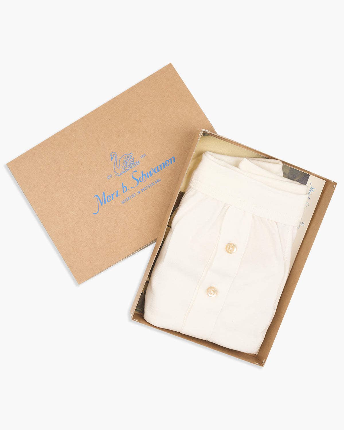 Merz b. Schwanen Good Originals 255 7.2oz Loopwheeled Button Fly Boxer - White | Merz b. Schwanen Underwear | JEANSTORE