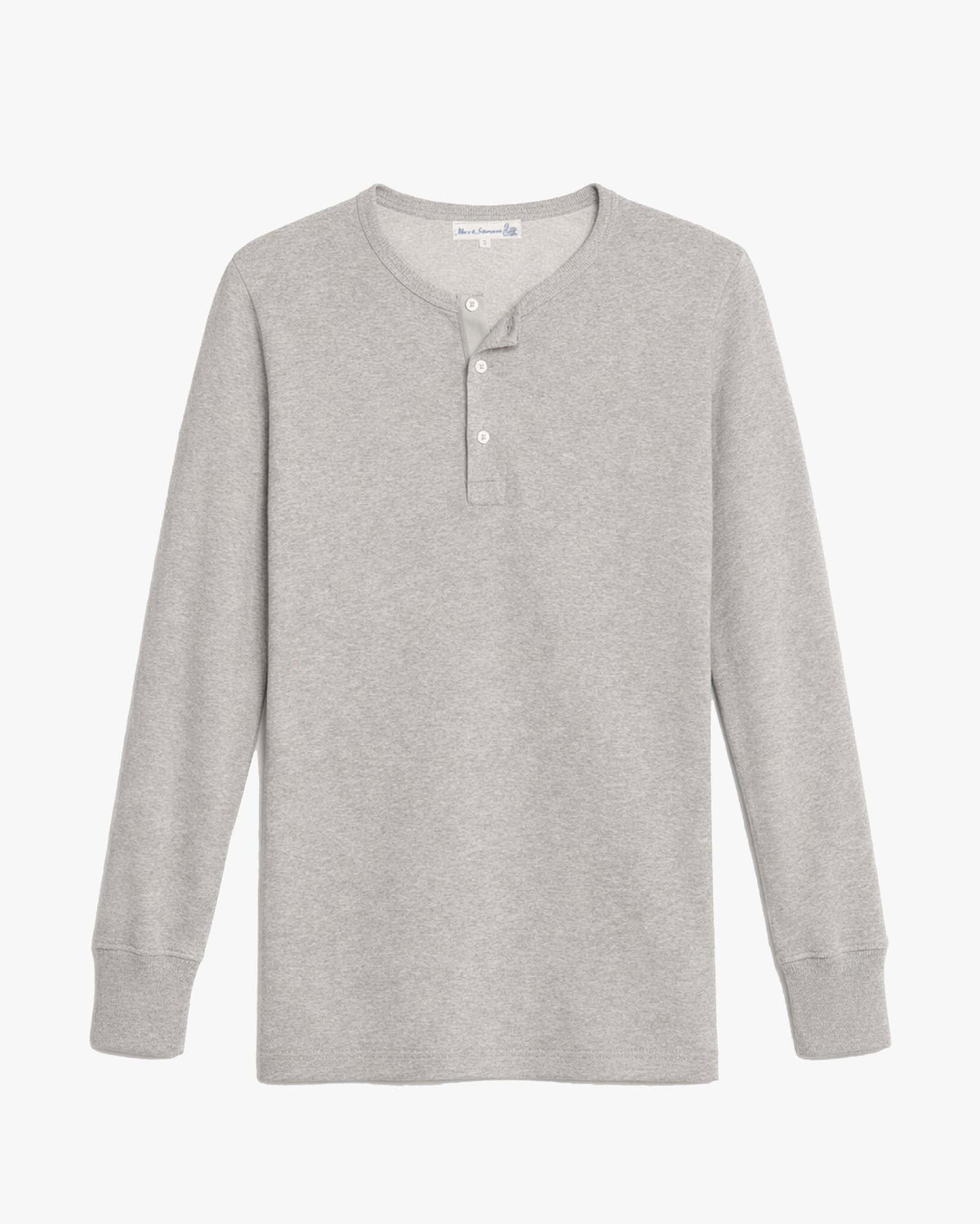 Merz b. Schwanen 2M06 6.8oz Classic Fit Sturdy Jersey L/S Henley - Grey Melange