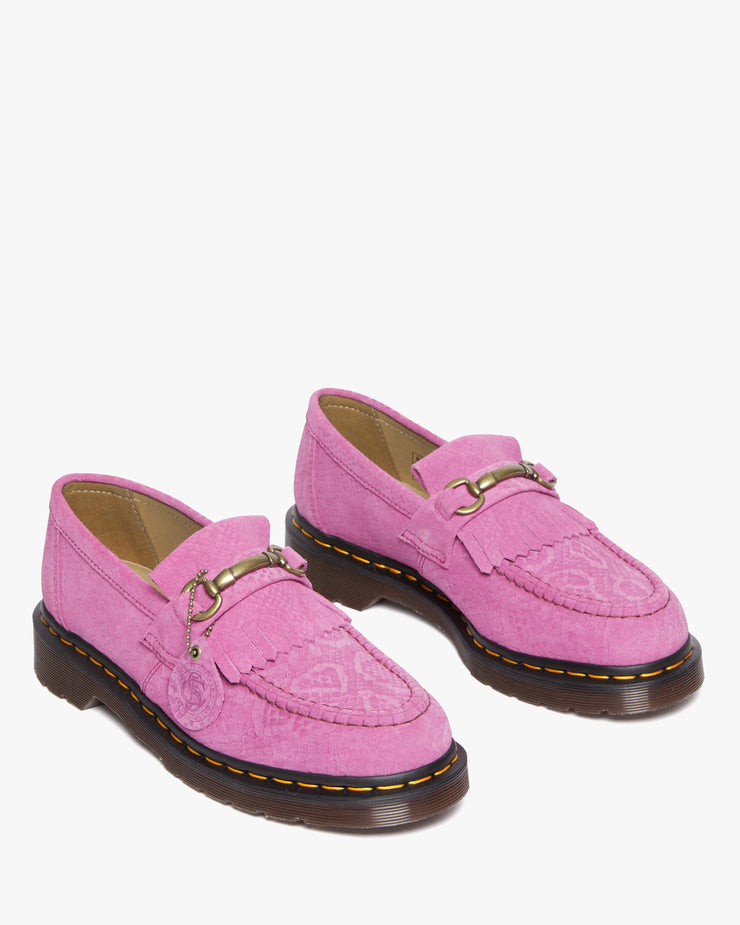 Dr Martens Adrian Snaffle Kiltie Loafers - Thrift Pink Repello Calf Suede / Python Emboss