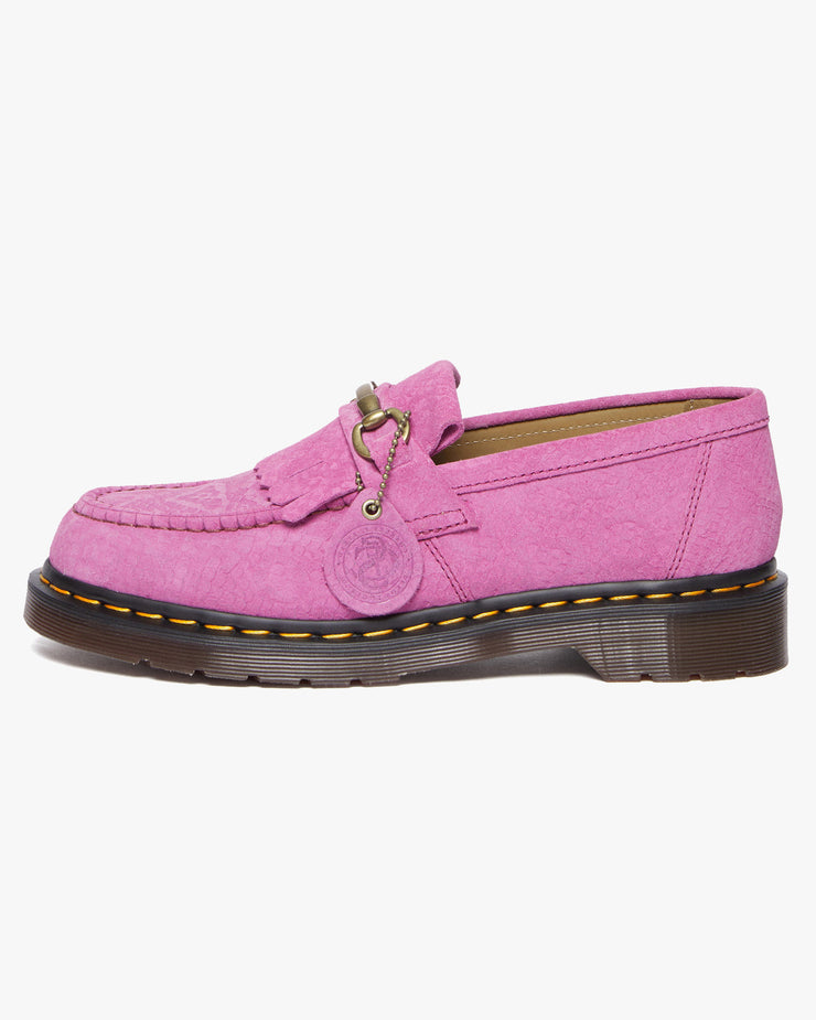 Dr Martens Adrian Snaffle Kiltie Loafers - Thrift Pink Repello Calf Suede / Python Emboss