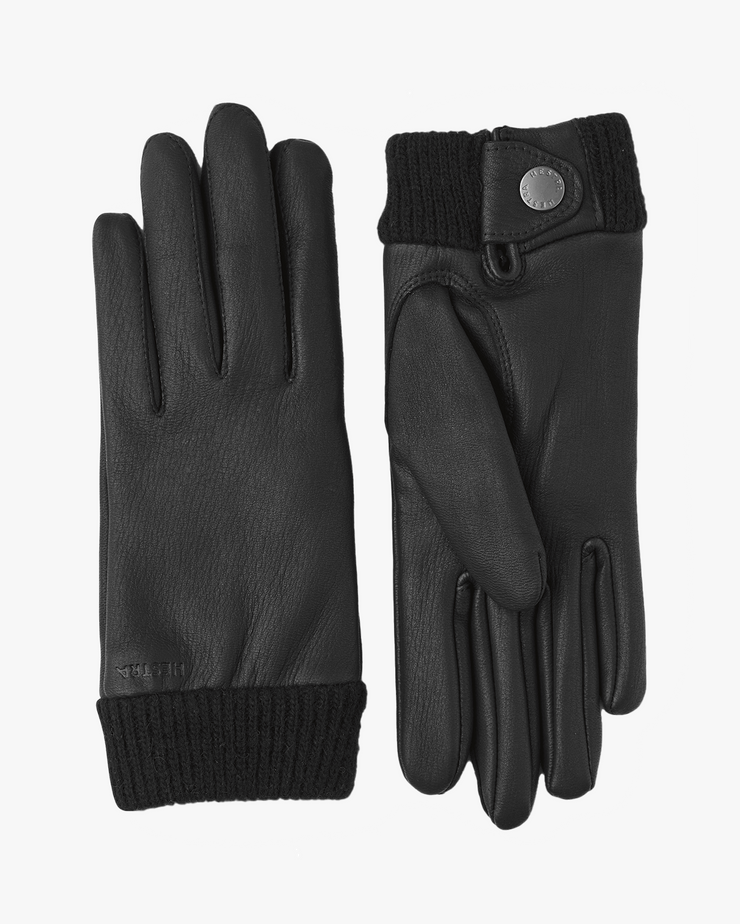 Hestra Womens Idun Wool Lined Deerskin Leather Gloves - Black