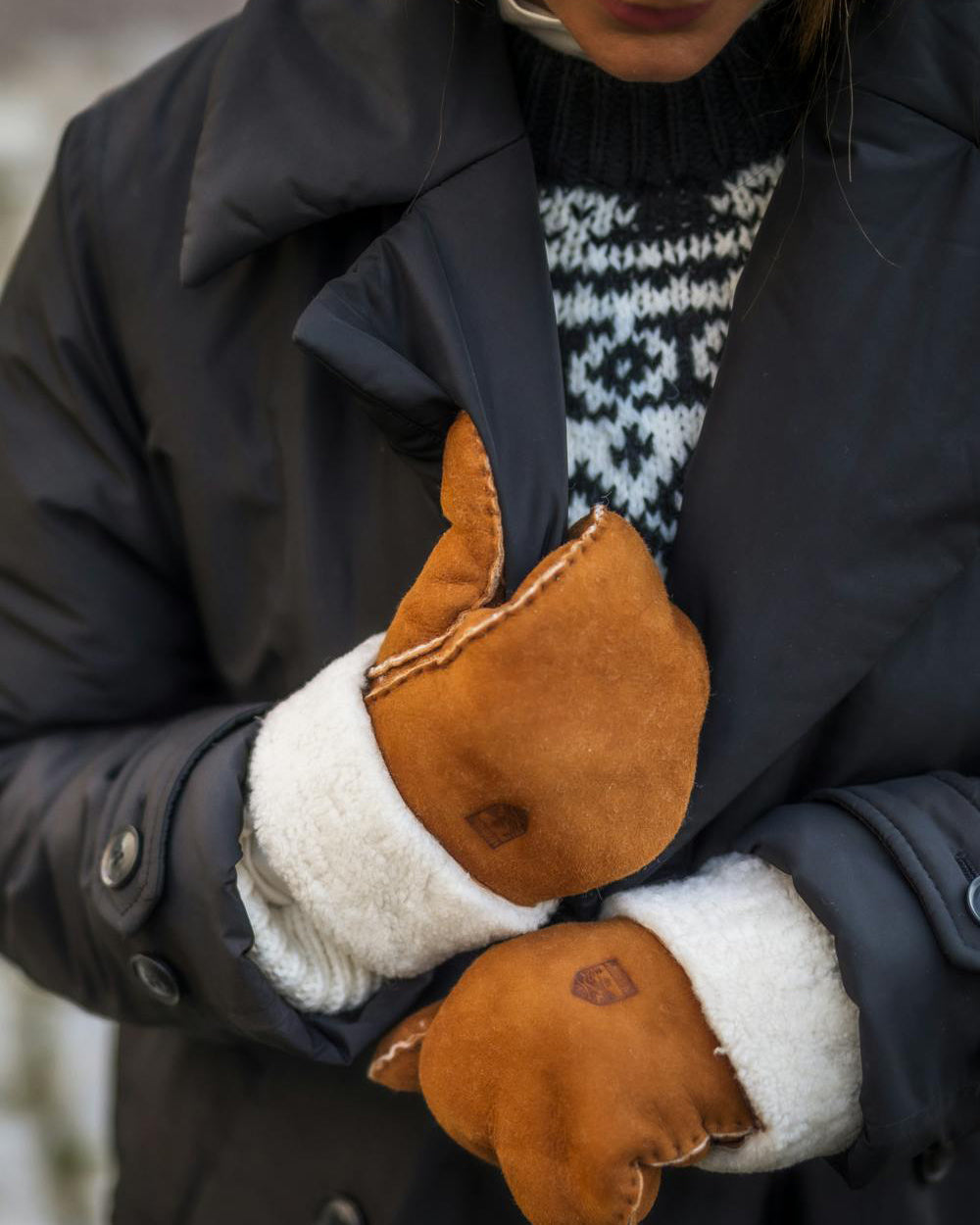 Hestra Womens Sheepskin Mitt Suede Mittens - Cork | Hestra Gloves | JEANSTORE