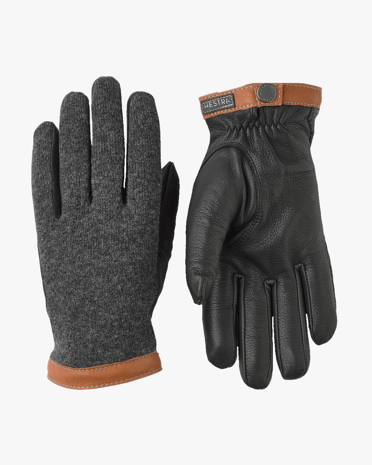 Hestra Deerskin Wool Tricot Gloves - Charcoal / Black | Hestra Gloves | JEANSTORE